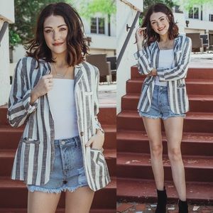 Walk The Line Linen Blazer - Blue